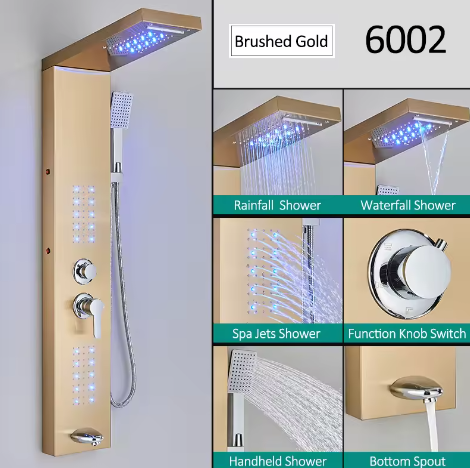 Zwart LED Douchepaneel Toren – Regenwaterval en Massage Douchesysteem