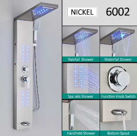 Zwart LED Douchepaneel Toren – Regenwaterval en Massage Douchesysteem