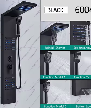 Zwart LED Douchepaneel Toren – Regenwaterval en Massage Douchesysteem