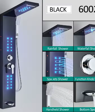 Zwart LED Douchepaneel Toren – Regenwaterval en Massage Douchesysteem