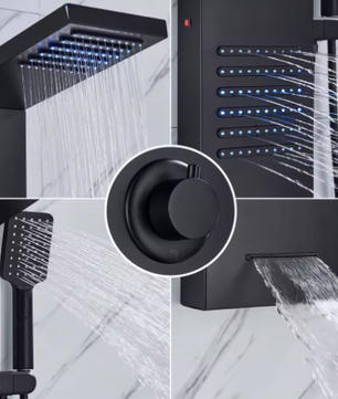 Zwart LED Douchepaneel Toren – Regenwaterval en Massage Douchesysteem
