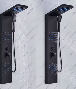 Zwart LED Douchepaneel Toren – Regenwaterval en Massage Douchesysteem