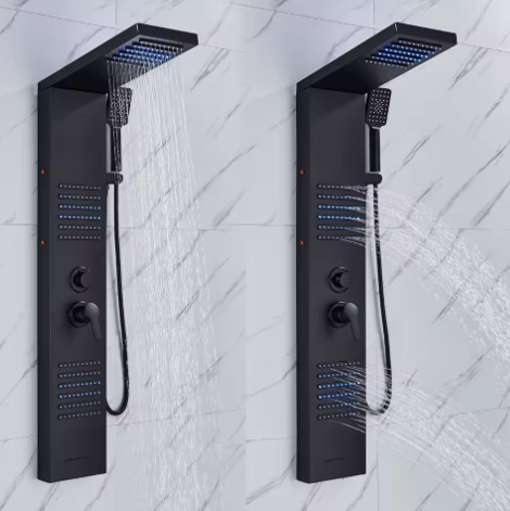 Zwart LED Douchepaneel Toren – Regenwaterval en Massage Douchesysteem