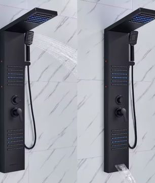 Zwart LED Douchepaneel Toren – Regenwaterval en Massage Douchesysteem