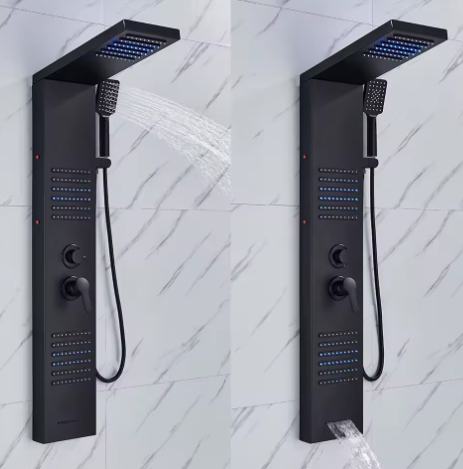 Zwart LED Douchepaneel Toren – Regenwaterval en Massage Douchesysteem