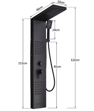 Zwart LED Douchepaneel Toren – Regenwaterval en Massage Douchesysteem