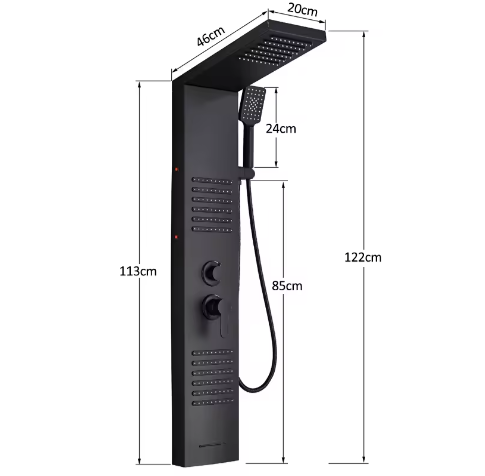 Zwart LED Douchepaneel Toren – Regenwaterval en Massage Douchesysteem