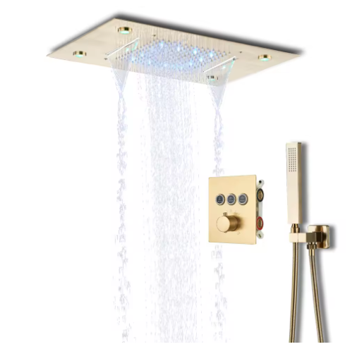 Thermostatische Douchekraan Set – LED Regenwaterval en Plafondmontage Bad Douchesysteem