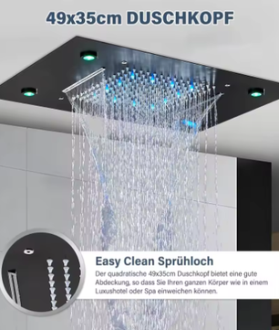 Thermostatische Douchekraan Set – LED Regenwaterval en Plafondmontage Bad Douchesysteem
