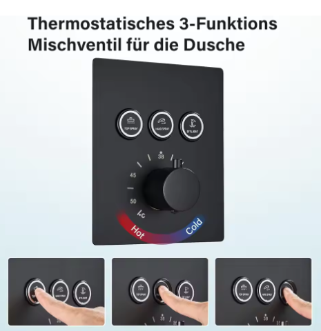 Thermostatische Douchekraan Set – LED Regenwaterval en Plafondmontage Bad Douchesysteem