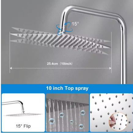 Douchesysteem Thermostaat – 10 Inch Regendouche en Verstelbare Muurbevestiging