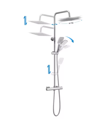 Douchesysteem Thermostaat – 10 Inch Regendouche en Verstelbare Muurbevestiging