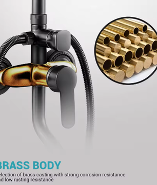 Zwarte Messing Douchekraan 2-Weg met Regendouche, Handdouche en Plank