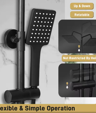 Zwarte Messing Douchekraan 2-Weg met Regendouche, Handdouche en Plank