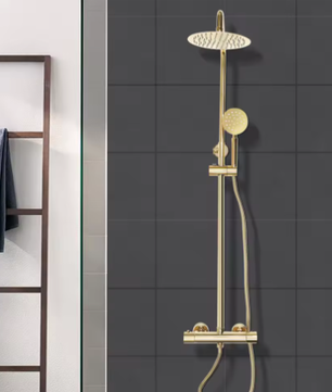 Gouden Messing Douchekolom Retro met Thermostaat