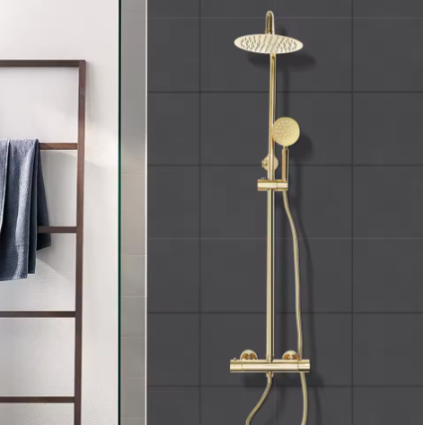 Gouden Messing Douchekolom Retro met Thermostaat