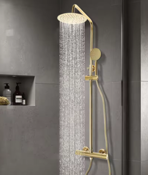 Gouden Messing Douchekolom Retro met Thermostaat