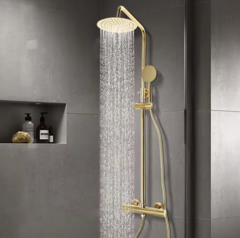 Gouden Messing Douchekolom Retro met Thermostaat