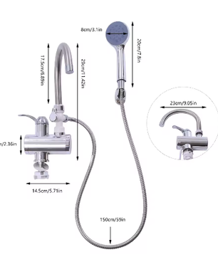 360° Elektrische Instant Warmwaterkraan met Douche