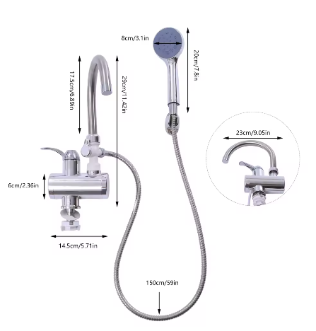 360° Elektrische Instant Warmwaterkraan met Douche