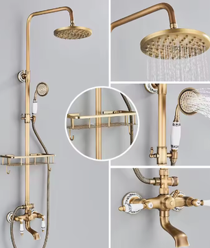 Retro Douchesysteem Messing met Regendouche en Handdouche