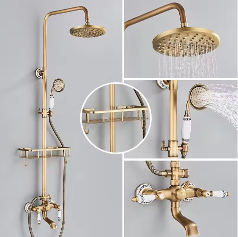 Retro Douchesysteem Messing met Regendouche en Handdouche