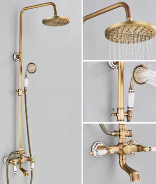 Retro Douchesysteem Messing met Regendouche en Handdouche