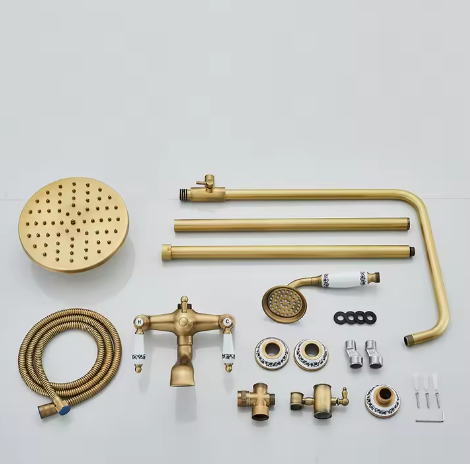 Retro Douchesysteem Messing met Regendouche en Handdouche