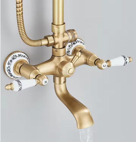 Retro Douchesysteem Messing met Regendouche en Handdouche