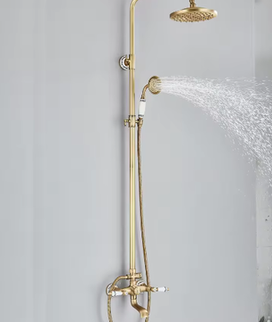 Retro Douchesysteem Messing met Regendouche en Handdouche