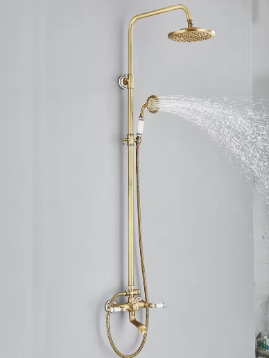 Retro Douchesysteem Messing met Regendouche en Handdouche