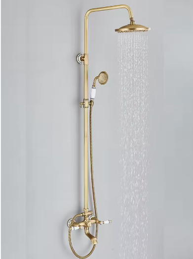 Retro Douchesysteem Messing met Regendouche en Handdouche