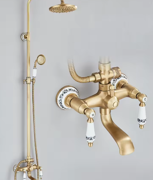 Retro Douchesysteem Messing met Regendouche en Handdouche