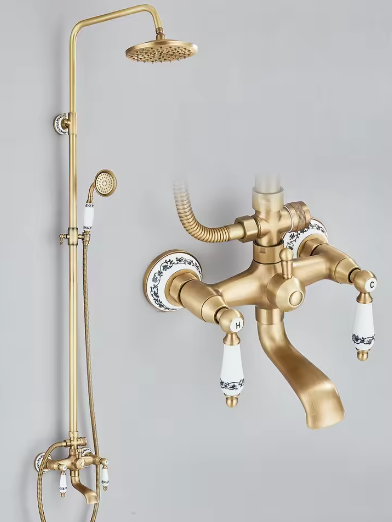 Retro Douchesysteem Messing met Regendouche en Handdouche