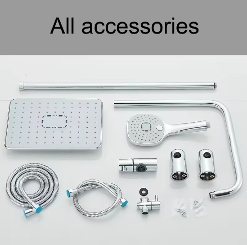 Chroom Douchekraan Set – Wandmontage Regendouche en Douchekolom Mengkraan