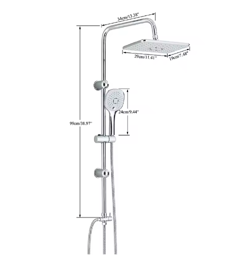 Chroom Douchekraan Set – Wandmontage Regendouche en Douchekolom Mengkraan