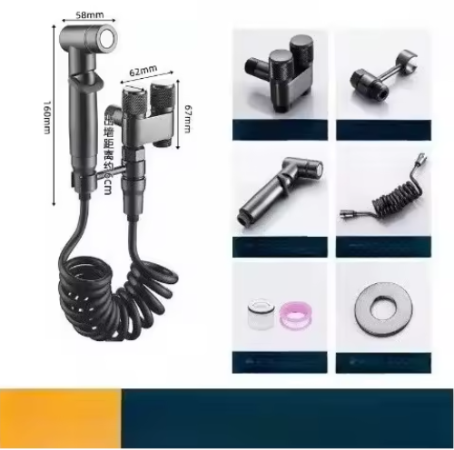 Hygiënische Douche Bidet Set – Dubbele Uitlaat Hoekstopkraan en Toiletsproeier