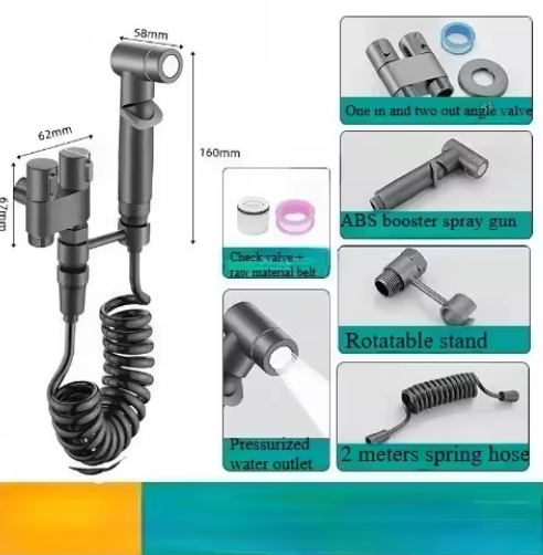 Hygiënische Douche Bidet Set – Dubbele Uitlaat Hoekstopkraan en Toiletsproeier