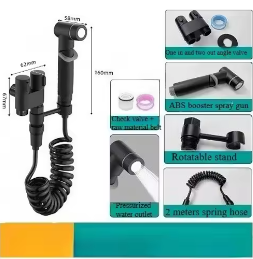 Hygiënische Douche Bidet Set – Dubbele Uitlaat Hoekstopkraan en Toiletsproeier