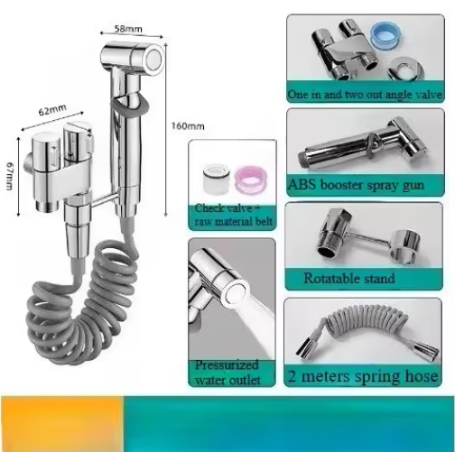 Hygiënische Douche Bidet Set – Dubbele Uitlaat Hoekstopkraan en Toiletsproeier