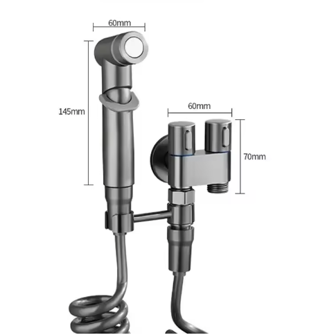 Hygiënische Douche Bidet Set – Dubbele Uitlaat Hoekstopkraan en Toiletsproeier