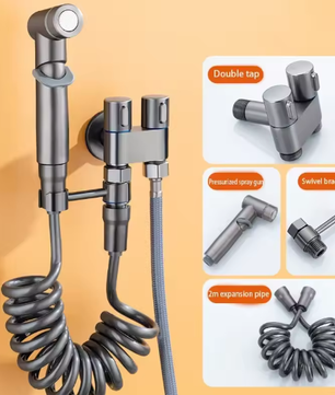 Hygiënische Douche Bidet Set – Dubbele Uitlaat Hoekstopkraan en Toiletsproeier