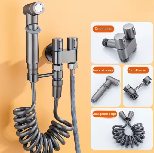 Hygiënische Douche Bidet Set – Dubbele Uitlaat Hoekstopkraan en Toiletsproeier