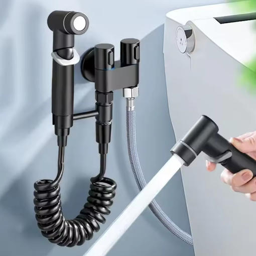 Hygiënische Douche Bidet Set – Dubbele Uitlaat Hoekstopkraan en Toiletsproeier