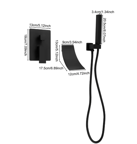 Zwarte Baddoucheset – Modern Wandmontage 2-Modus Hand- en Kuipuitloop