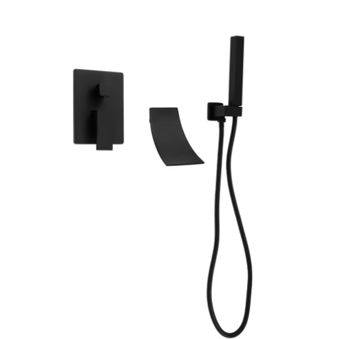 Zwarte Baddoucheset – Modern Wandmontage 2-Modus Hand- en Kuipuitloop