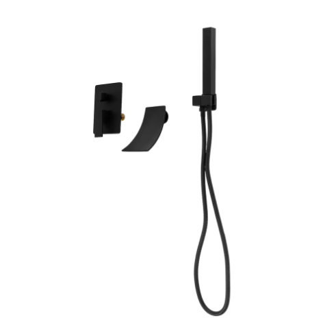 Zwarte Baddoucheset – Modern Wandmontage 2-Modus Hand- en Kuipuitloop