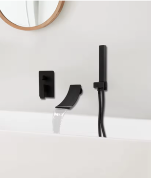 Zwarte Baddoucheset – Modern Wandmontage 2-Modus Hand- en Kuipuitloop