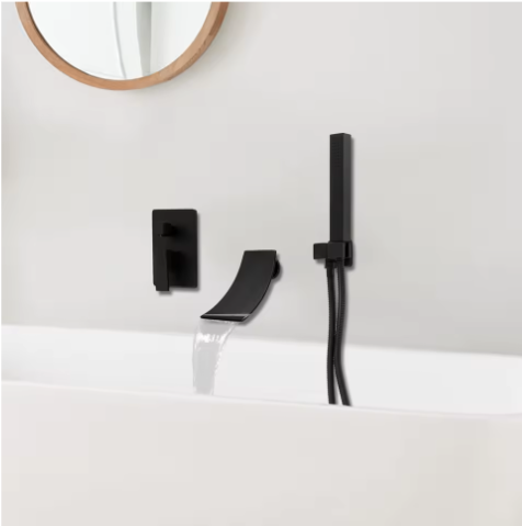 Zwarte Baddoucheset – Modern Wandmontage 2-Modus Hand- en Kuipuitloop