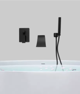 Zwarte Baddoucheset – Modern Wandmontage 2-Modus Hand- en Kuipuitloop